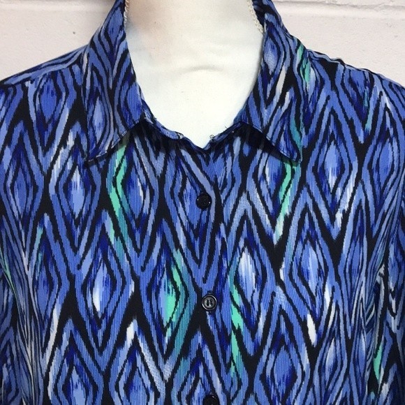 Blue Design L/S or Roll Up Sleeve Blouse Med. - Picture 2 of 7